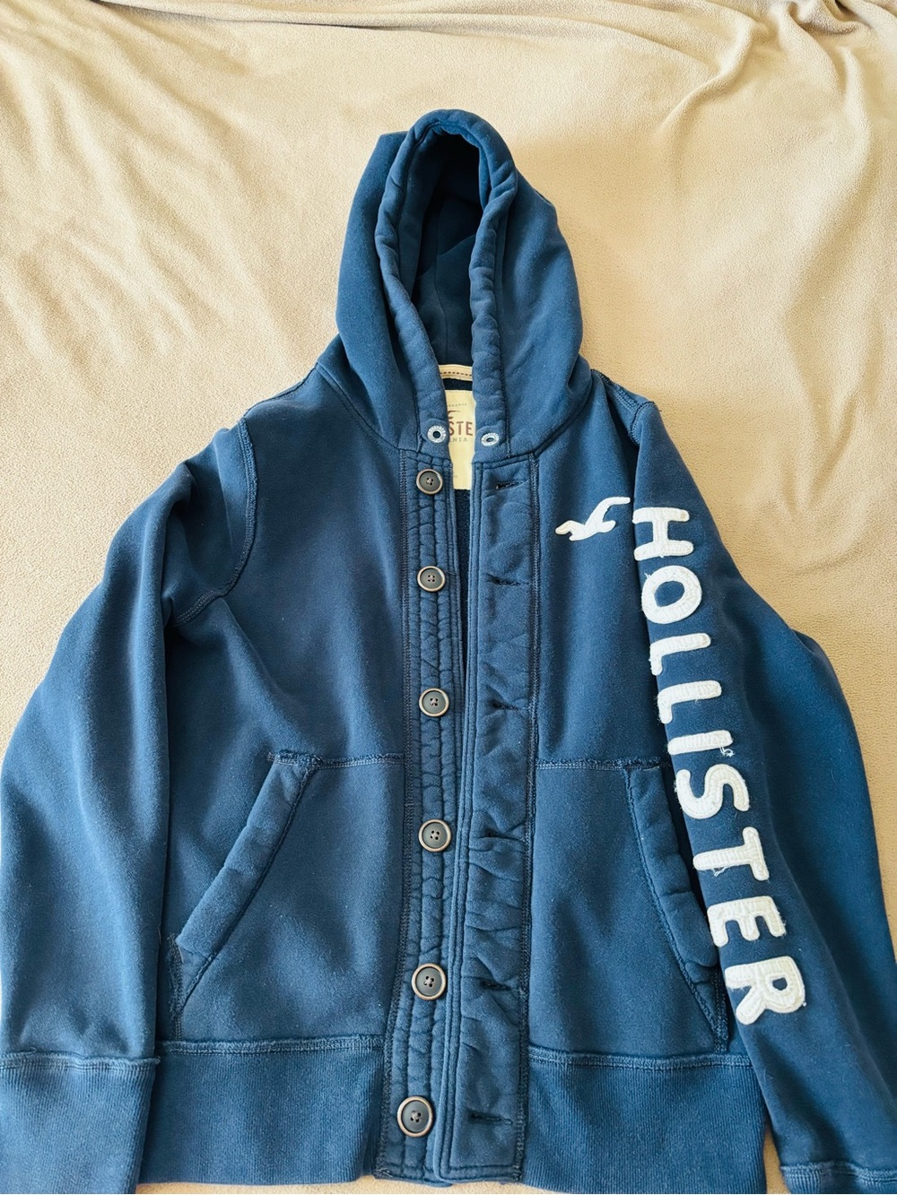Vintage Y2K Hollister Navy Blue Hooded Button-Up Sweatshirt